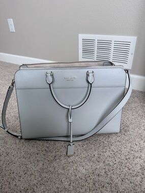 Kate sSpade Light Gray/Cream Laptop Tote Bag/Purse with Shoulder Strap